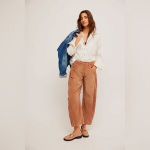 Free People Good Luck Mid-Rise Cord Barrel Jeans